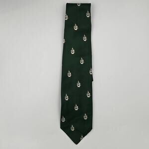 An ExecuTIE Original Green Tie with White Ships Silk and Polyester